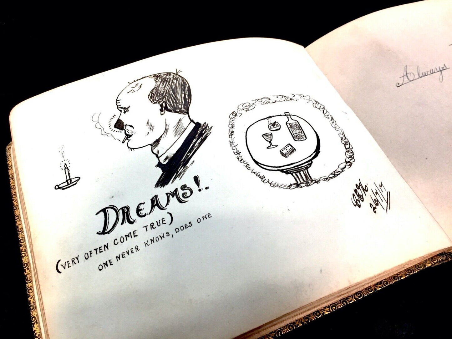 Antique 1920s Leather Bound Sketch Book / Artist / Art Album / Diary
