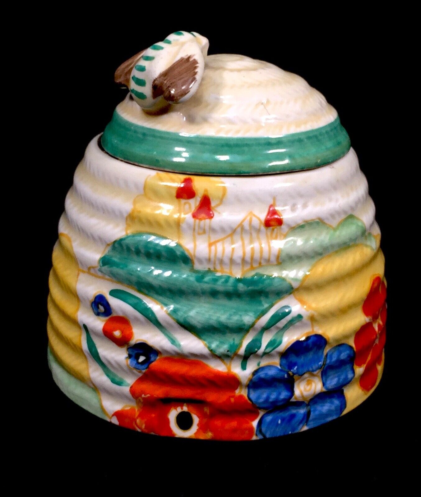Antique Clarice Cliff - Green Alton Beehive Honey Pot c.1933 Pottery / Bizarre