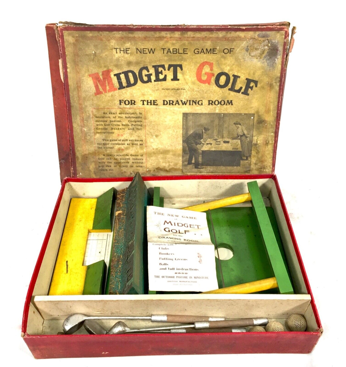 Antique 1910s Tabletop Midget Golf Parlour Game by Royal Letters Boxed / Rare