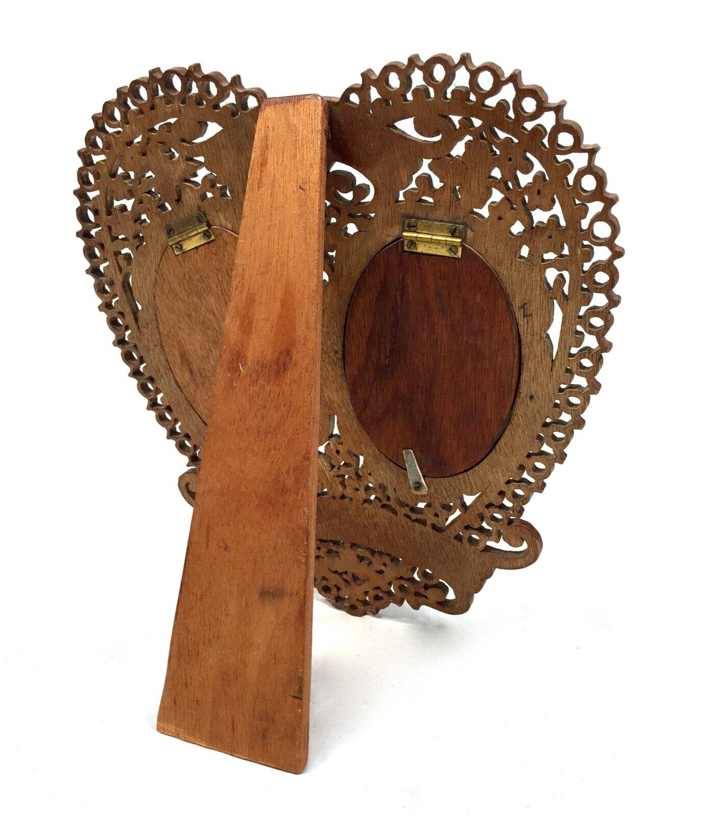 Antique Fretwork Wooden Heart Shaped Lovers Photo Picture Frame c.1900