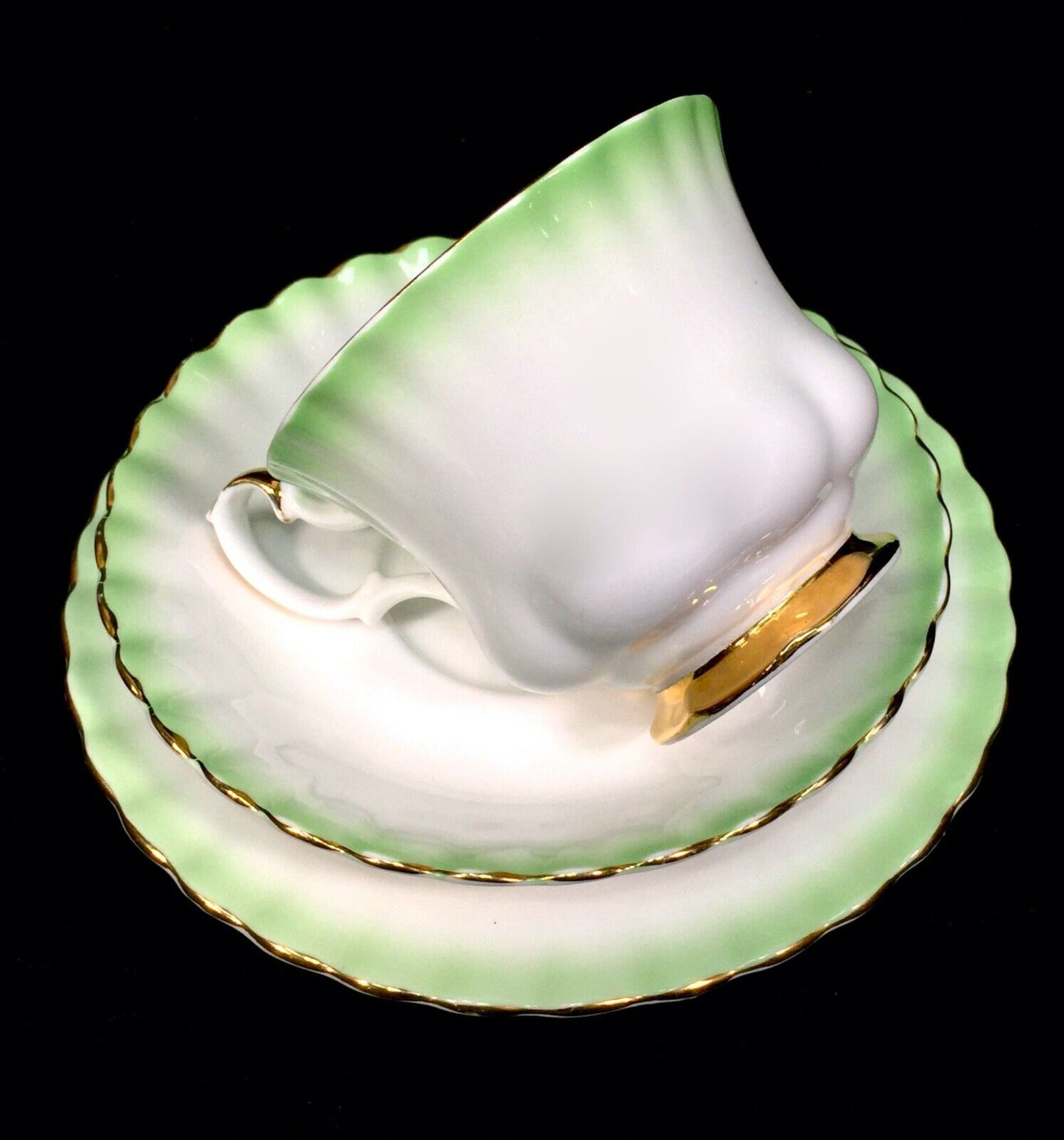 Vintage Royal Albert Rainbow Green & White Bone China Tea Trio / Cup / Saucer