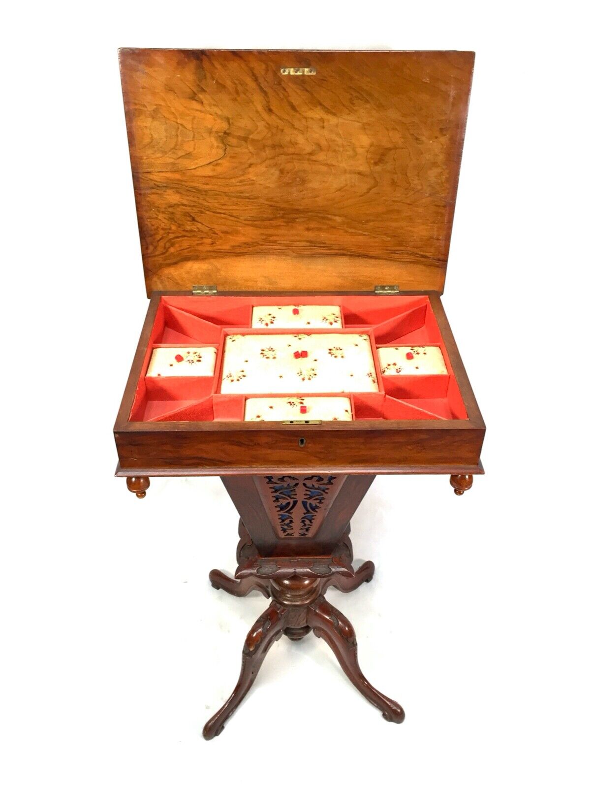 Antique Ladies Walnut Wooden Sewing Work Station Table / Victorian c.1890