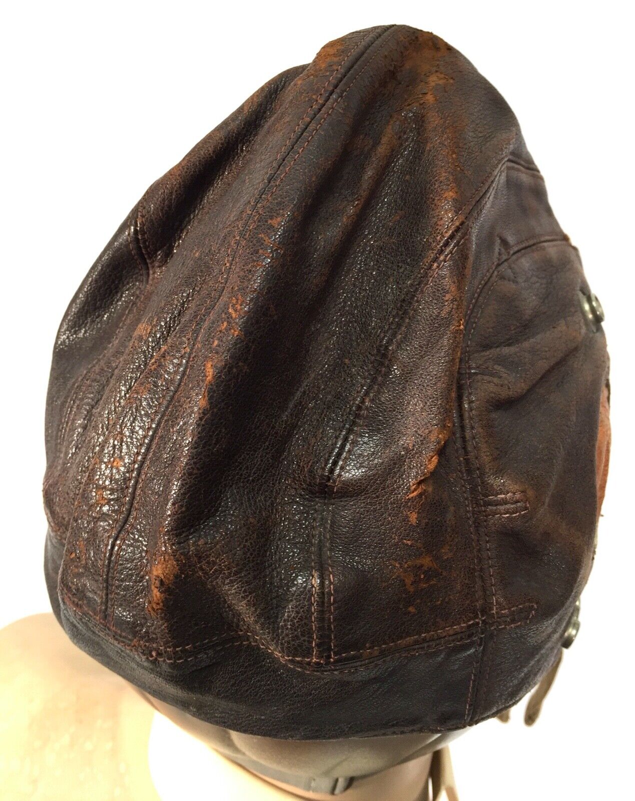 Antique 1940s Brown Leather Flying Cap & Goggles / Car Racing / RAF Type