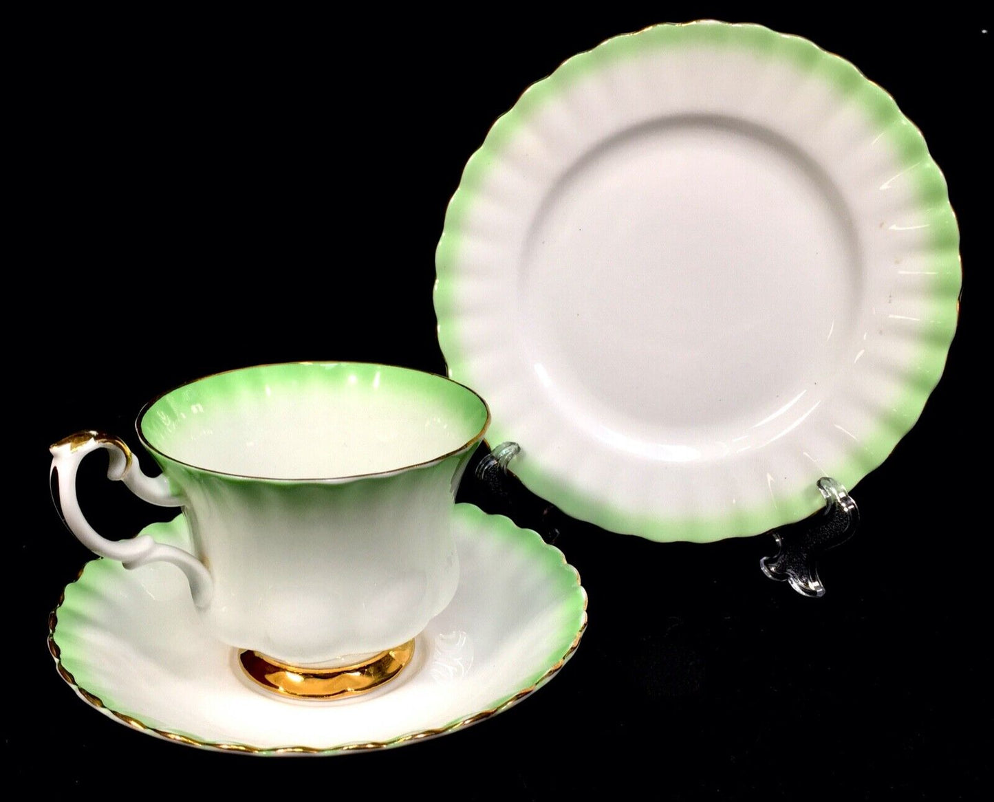 Vintage Royal Albert Rainbow Green & White Bone China Tea Trio / Cup / Saucer