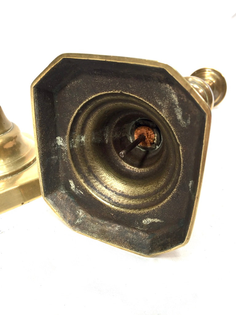 Antique Matching Pair of 20th Century Brass Candle Stick Holders c.1930