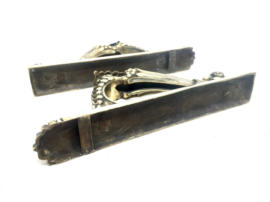 Antique Pair of French Rocco Style Brass Curtain Pole Holders or Door Handles