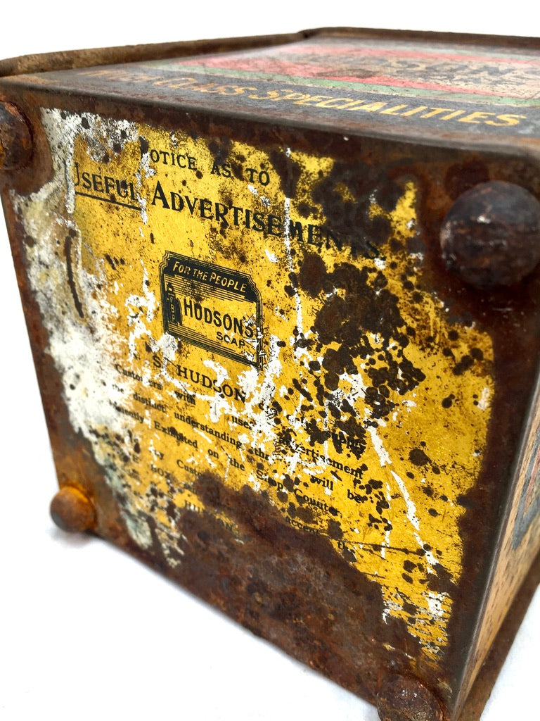 Antique Advertising - Hudsons Soap Shop Counter String Dispenser Tin 20th Century