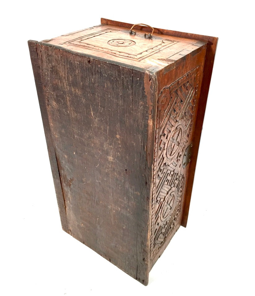 Antique Wooden Carved Blanket Box / Coffer Storage Chest Trunk c.1900