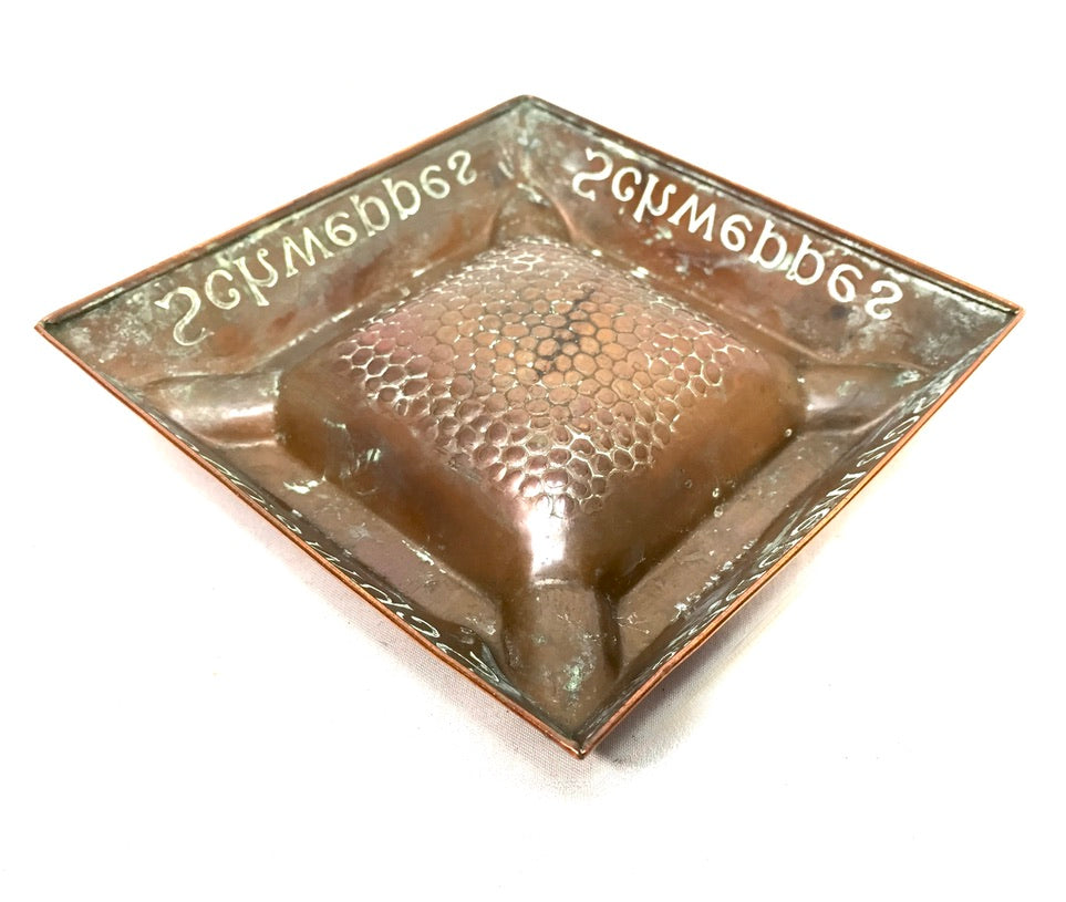 Antique Advertising - Copper Promotional Schweppes Pub Ashtray / Vintage