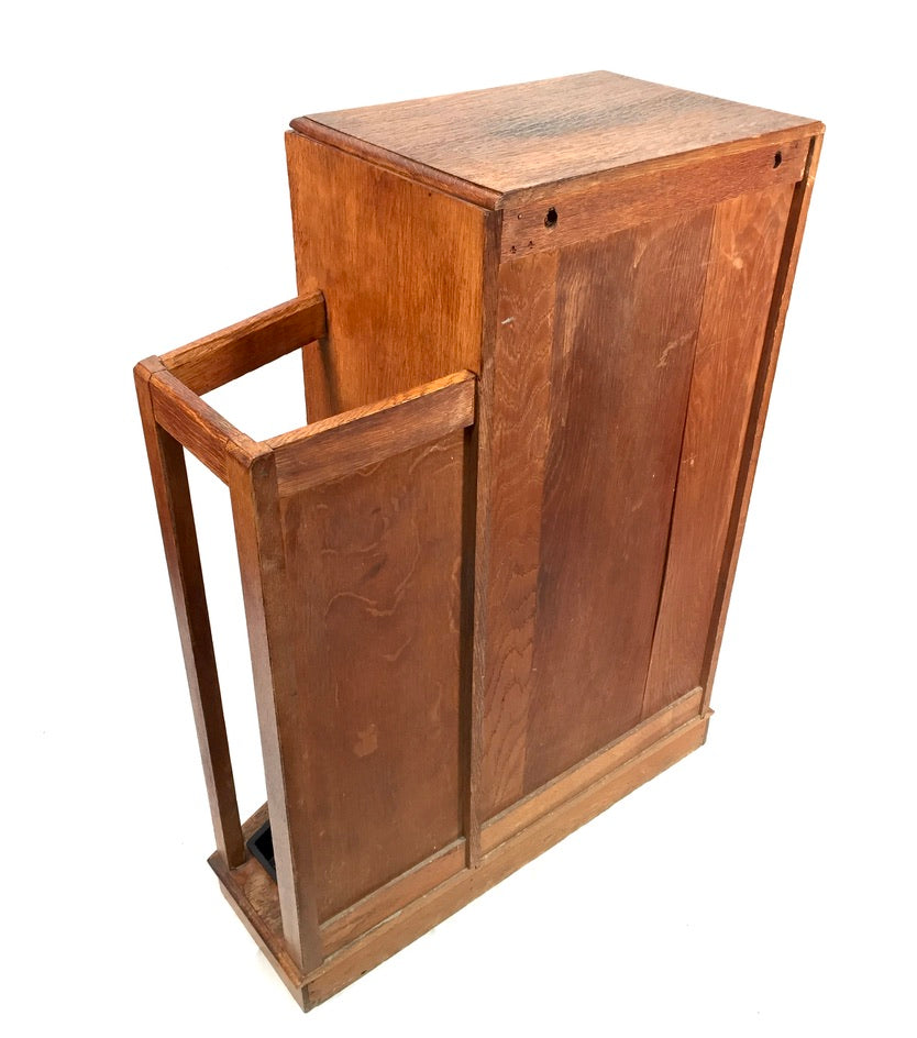 Antique 1920s Art Deco Entrance Hall Oak Wooden Umbrella Stand Storage Cabinet