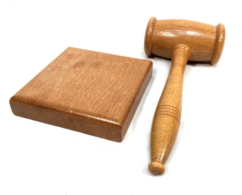 Vintage Solid Wooden Auctioneers Gavel / Judge's Gavel And Block Set / Antique8