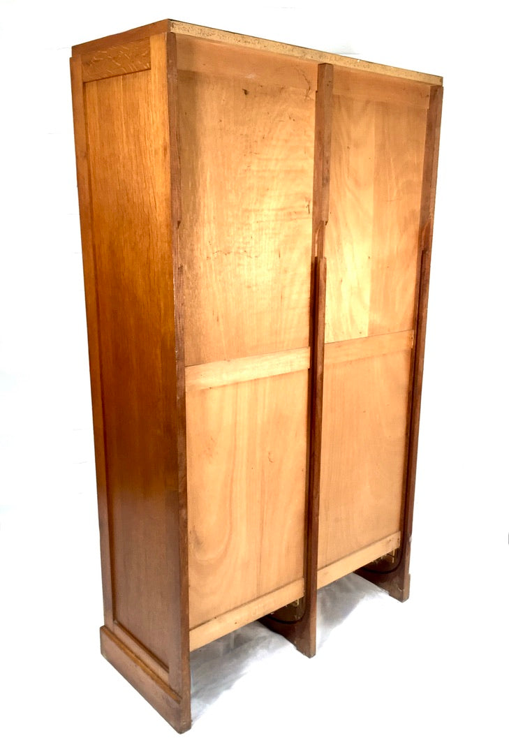 Antique 1950s Wood Oak Double Tambour Fronted Office Paper Filing Cabinet & Keys