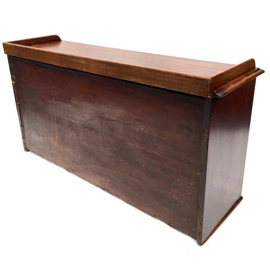 Antique Wooden Tambour Fronted Cabinet Pigeon Hole Stationery Box with Key c1930