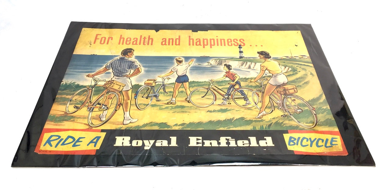 Antique Advertising - Early 20th Century Royal Enfield Bicycle Poster Sign c1930