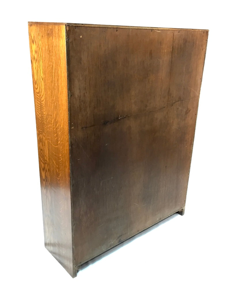 Antique Wooden Oak Bookcase Shelf and Bureau Combination / Mid Century / Key