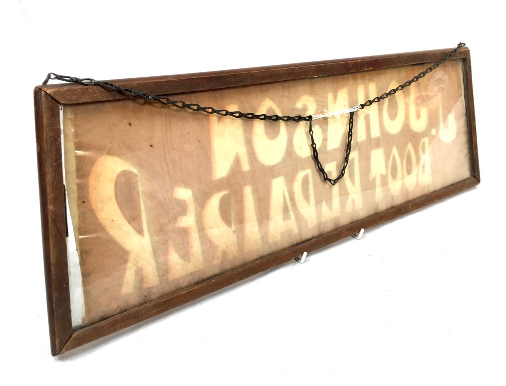 Antique Advertising - Art Deco Shop Display Sign Johnson Boot Repairer c.1930 