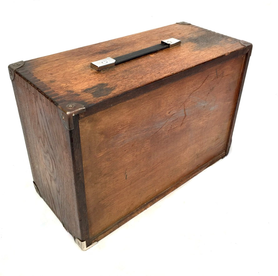 Antique Wooden Engineers Toolbox Tool Box Collectors Cabinet by Neslein with Key