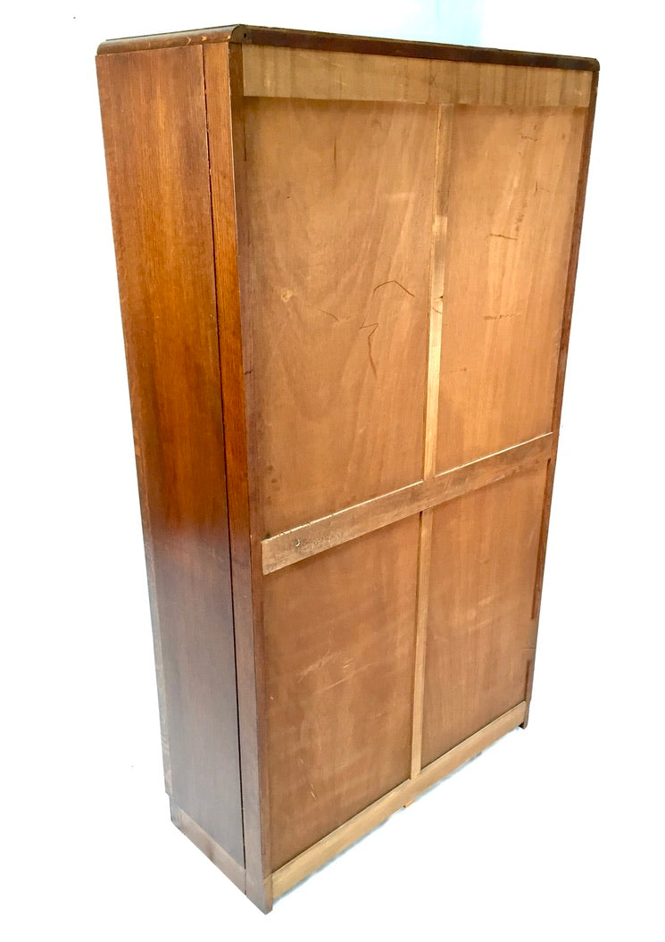 Antique 1930s Wood Oak Double Tambour Fronted Office Paper Filing Cabinet & Key