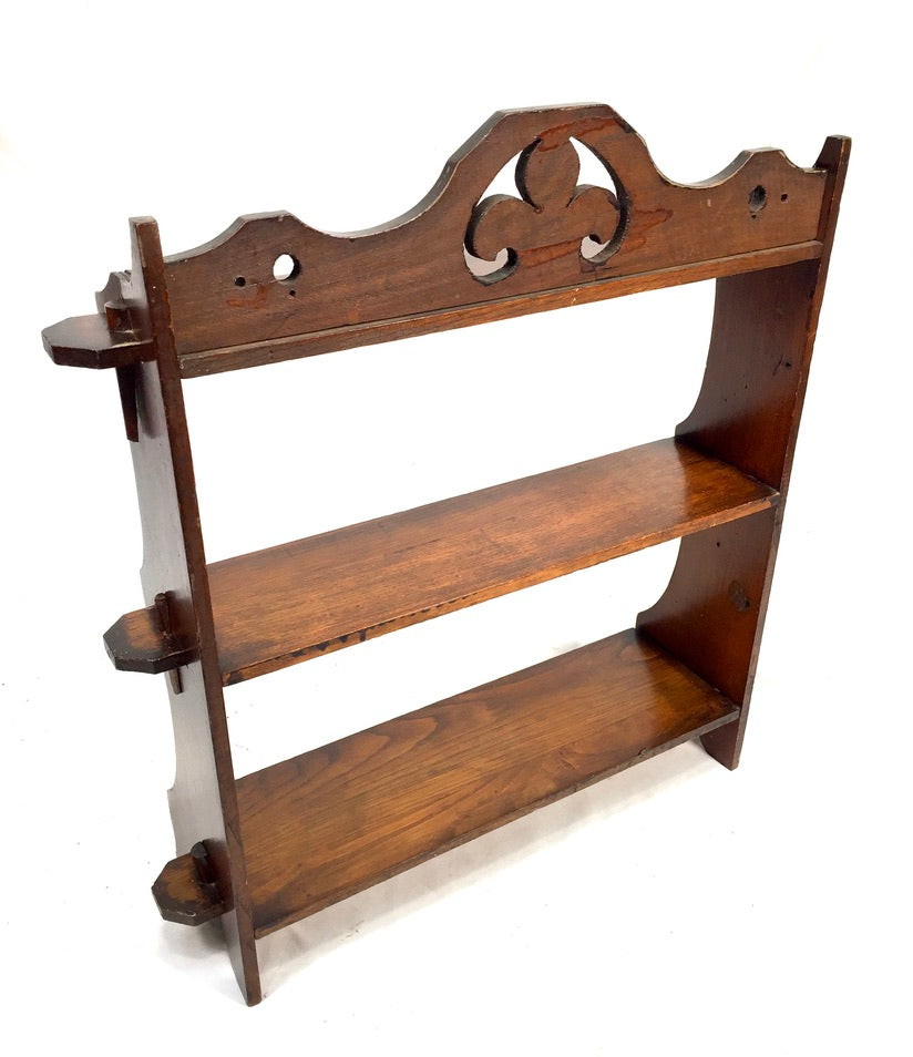 Antique Wooden Hand Carved Arts & Crafts Wall Hanging Peg Display Shelf & c1930s