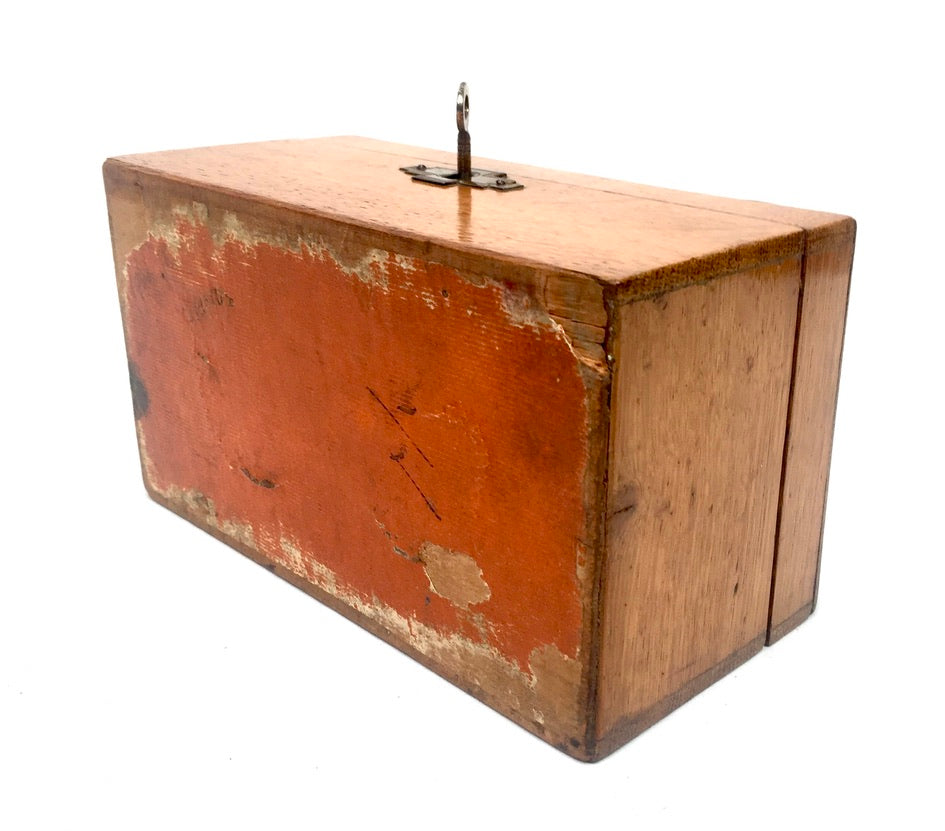Antique 19th Century Wooden Double Compartment Tea Caddy with Key & Working Lock