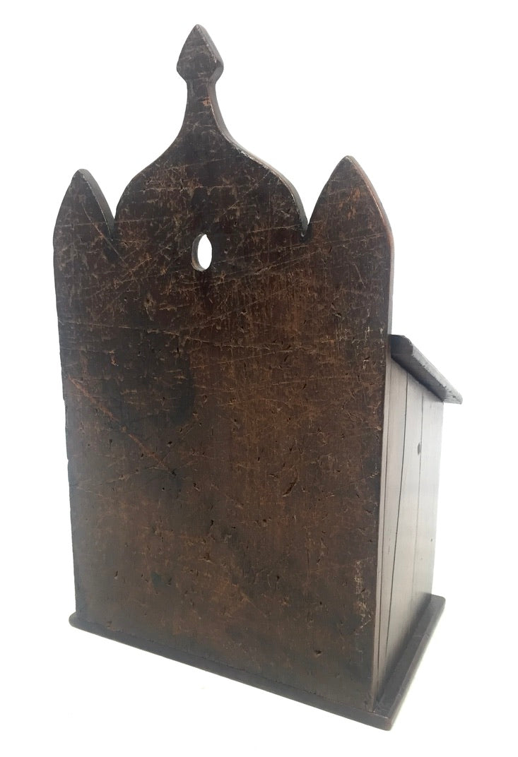 Antique Gothic Revival Wooden Salt / Candle Box / c.1900 Wall Hanging / Tabletop
