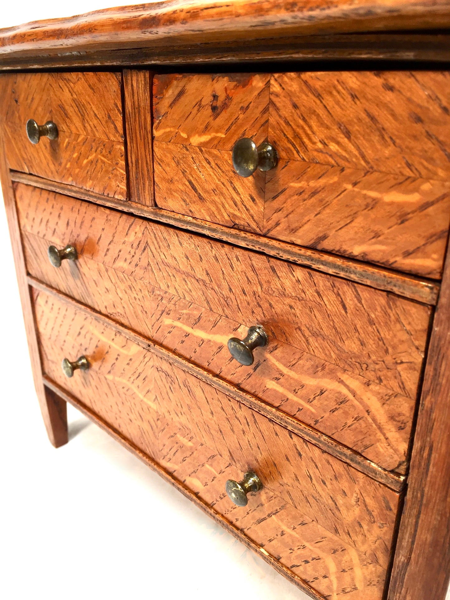 Antique Wooden Oak Apprentice Furniture Miniature Dresser Cabinet / Box Drawers