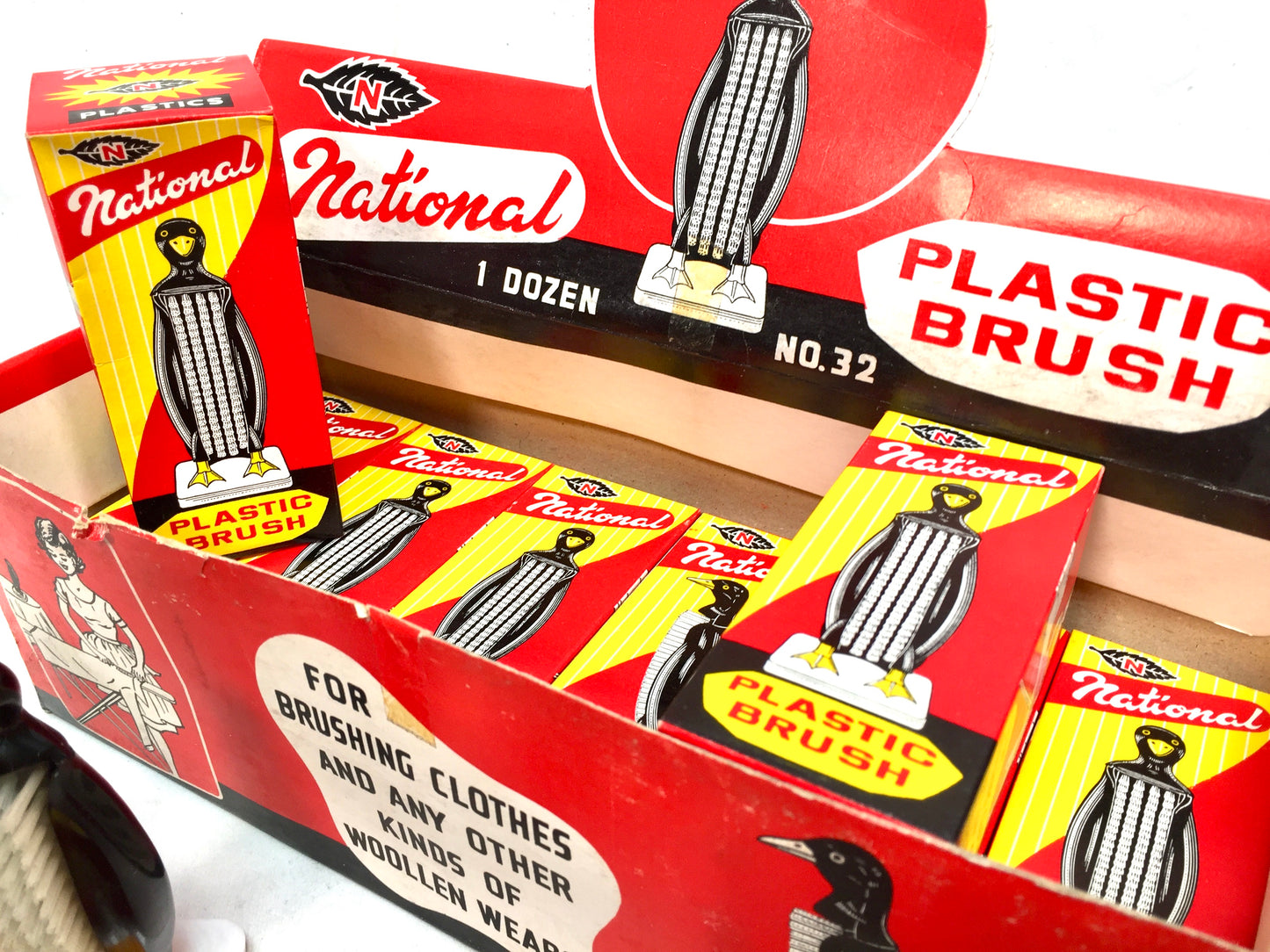 Antique Advertising - Vintage 1950s Shop Display Box of Penguin Clothes Brushes