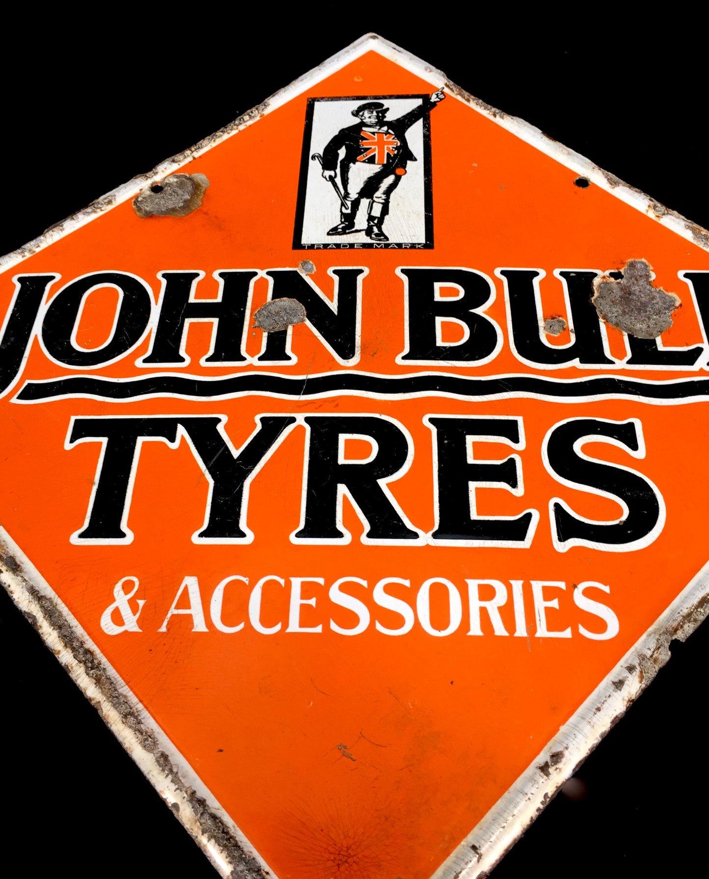 Antique Advertising - Large 1940s John Bull Tyres Lozenge Shaped Enamel Sign