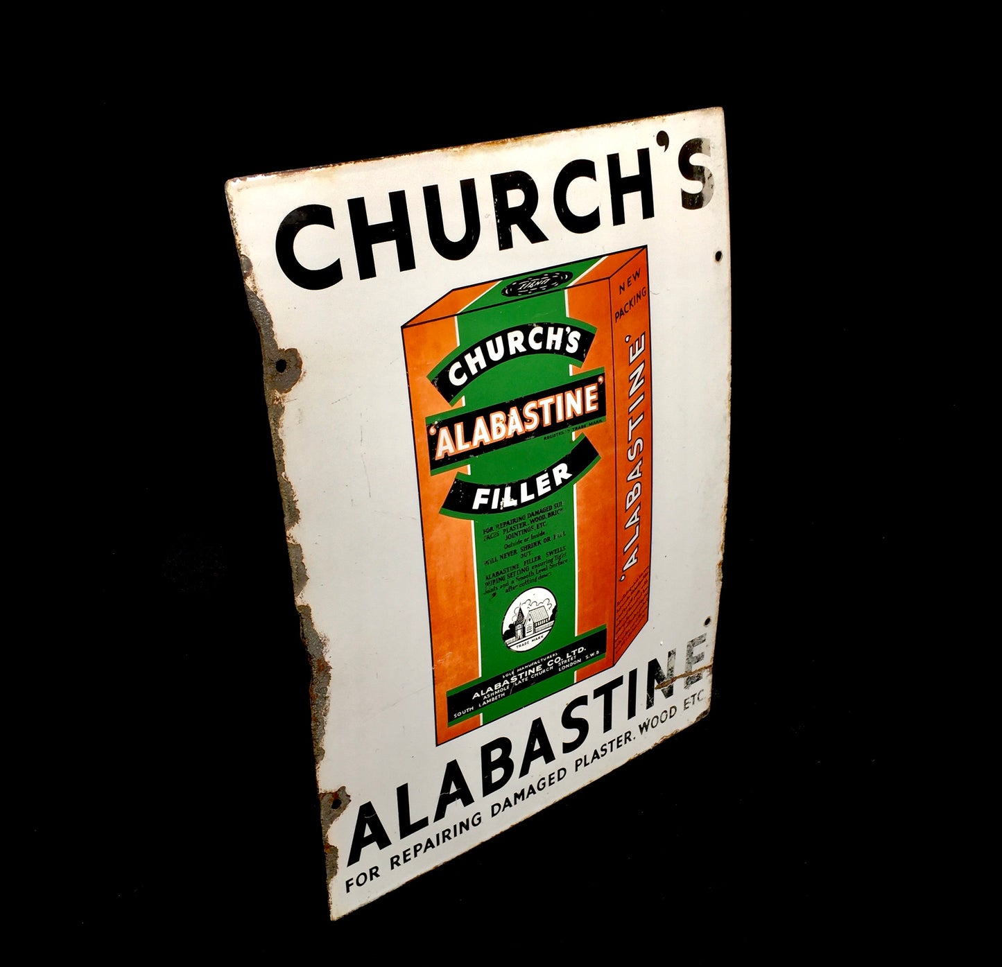 Antique Advertising - Pictorial Enamel Sign Church's Alabastine Filler DIY Shop