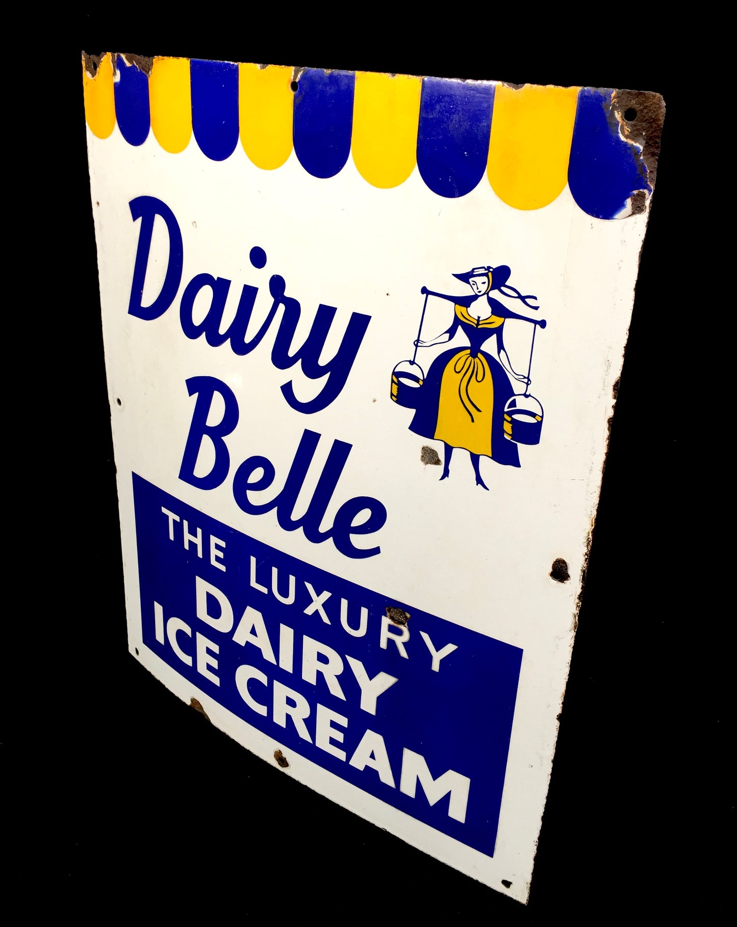 Antique Advertising - Vintage Dairy Belle Luxury Ice Cream Enamel Sign