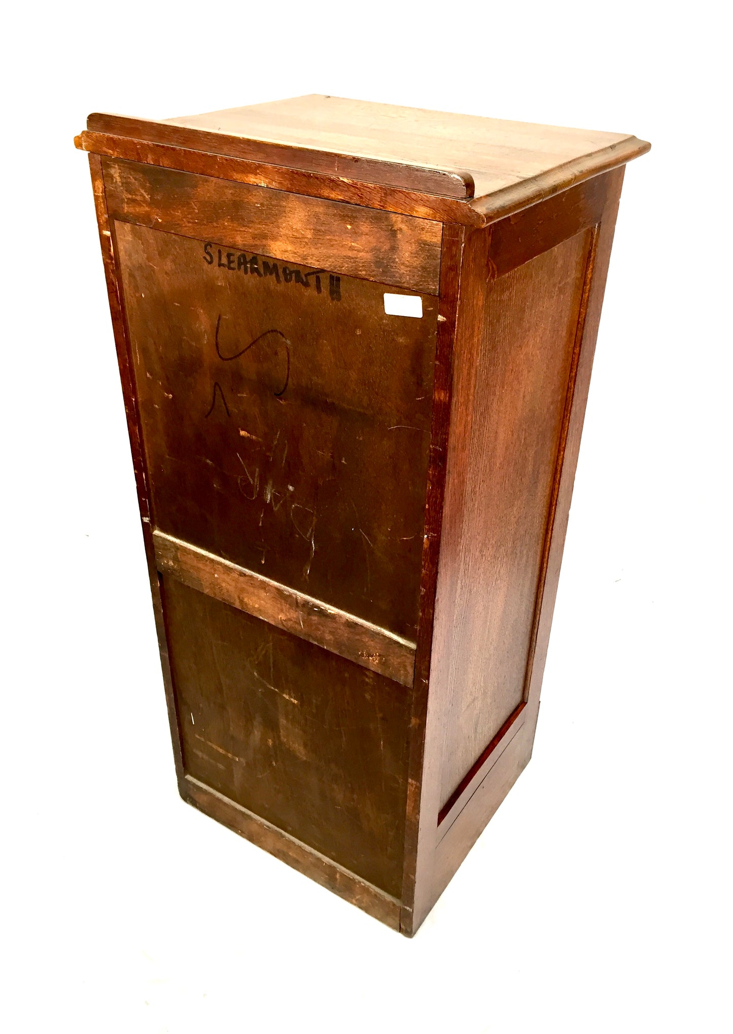 Antique Wooden Tambour Fronted Oak Office Paper Filing Cabinet Drawers with Key