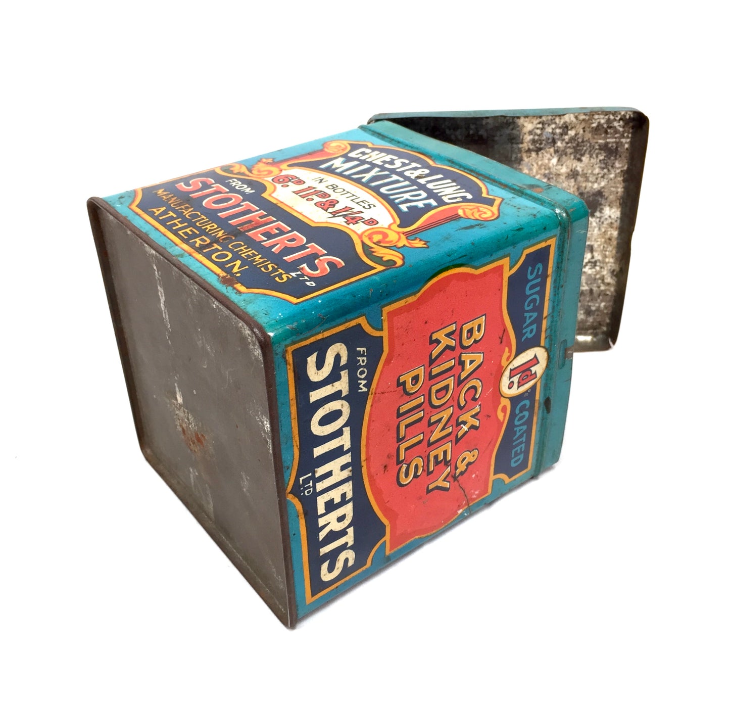 Antique Advertising Stotherts Pills Shop Counter String Dispenser Tin Box c.1930