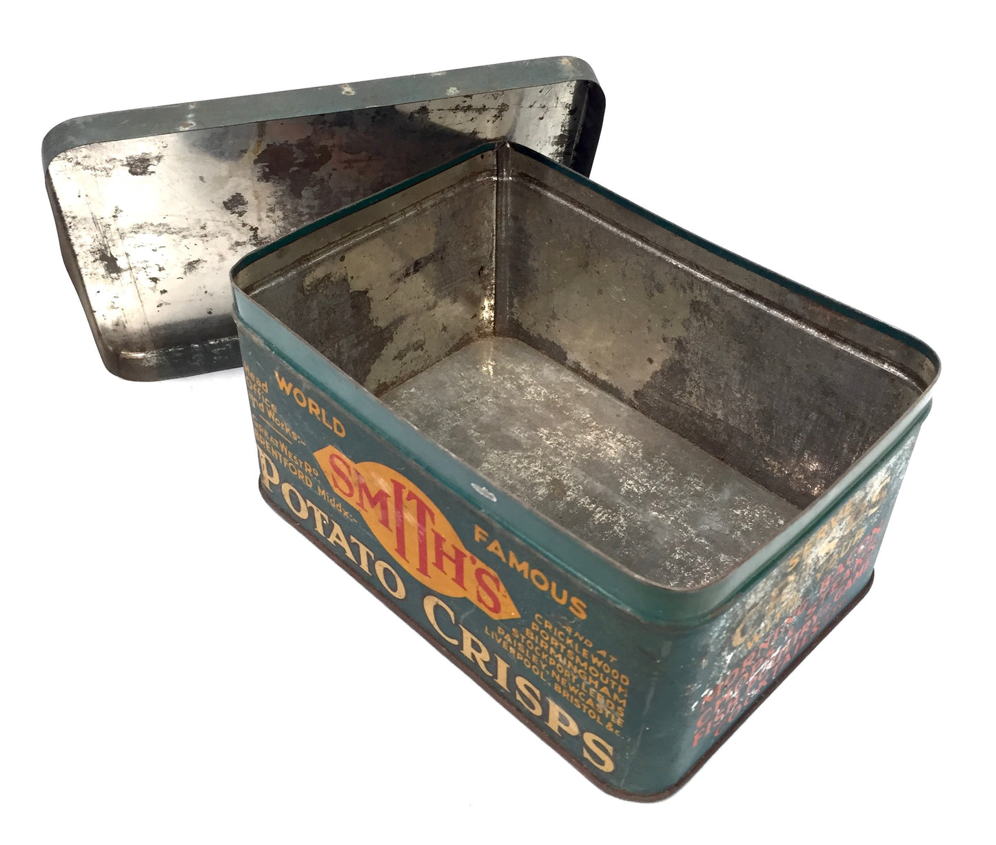 Antique Advertising World Famous Smith's Potato Crisp Food Tin c1950 Kitchenalia