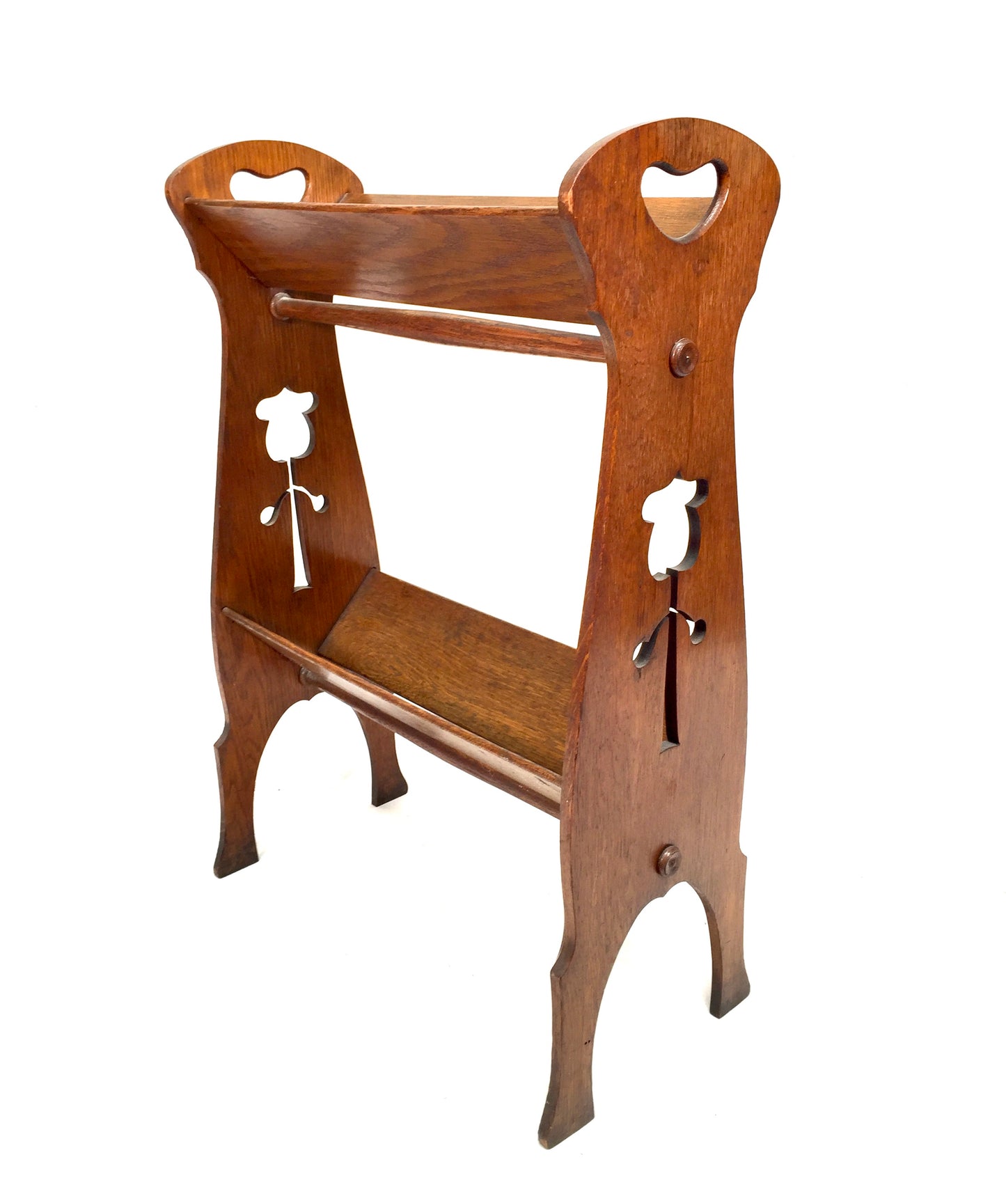 Antique Carved Wooden Oak Arts & Crafts Book Stand / Shelf Trough Display c.1930