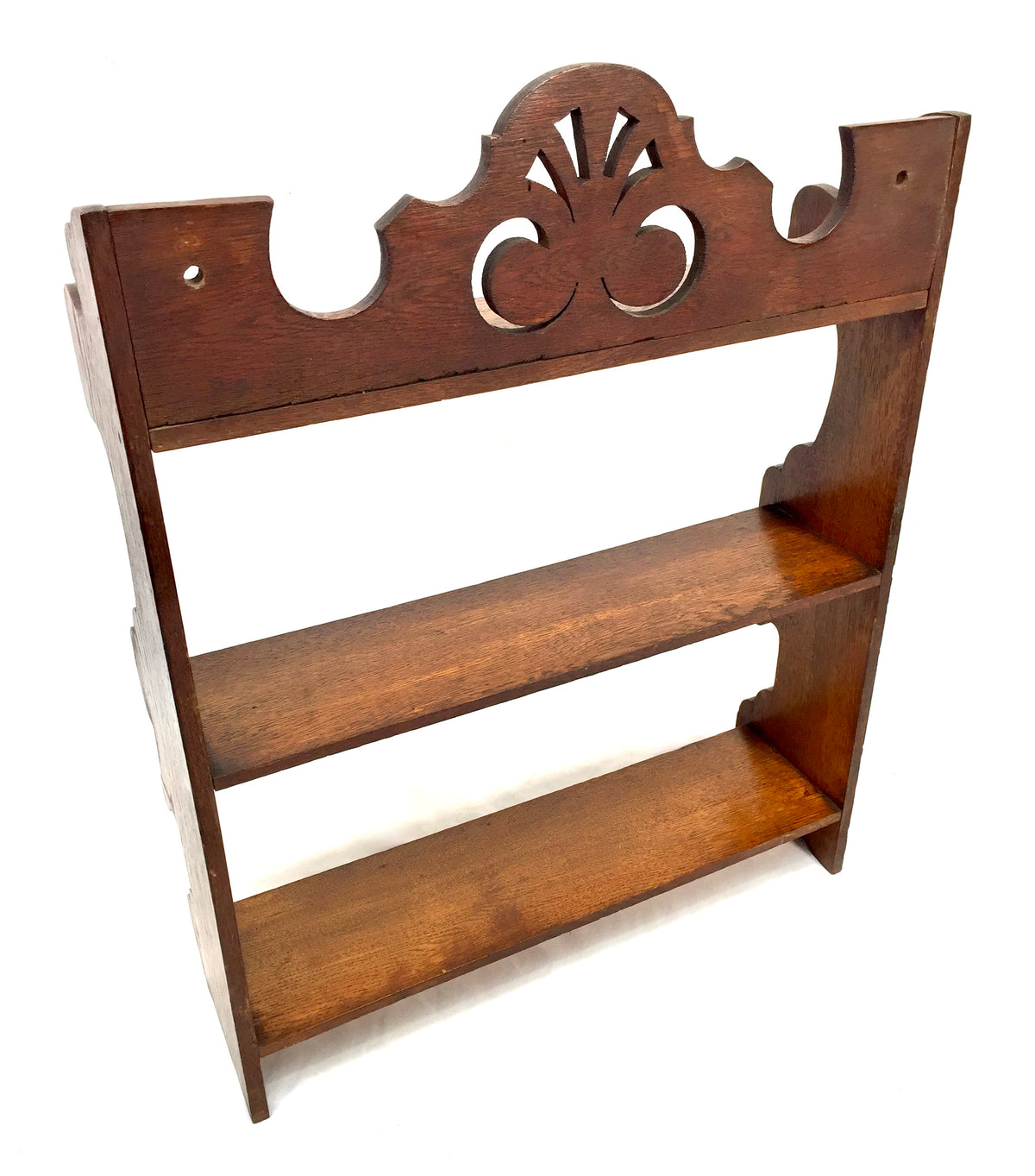 Antique Wooden Oak Hand Carved Arts & Crafts Wall Hanging Display Shelf c1920