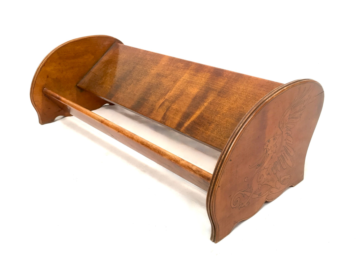 Vintage Wooden Tabletop Book Stand Trough Shelf Rack with Griffin Antique c1950