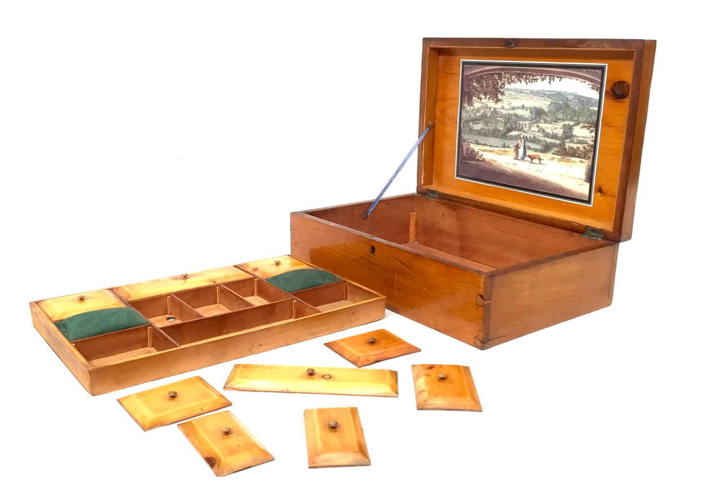 Antique Wooden Inlaid Ladies Sewing Box / Storage Work Box / Sewing Cabinet