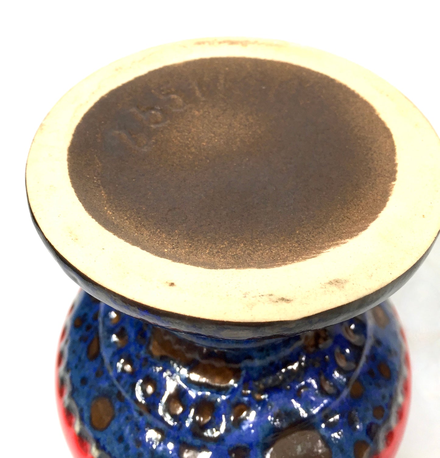 Vintage European / German Pottery Vase Jug / Blue & Red / Retro 1970s / Unicera