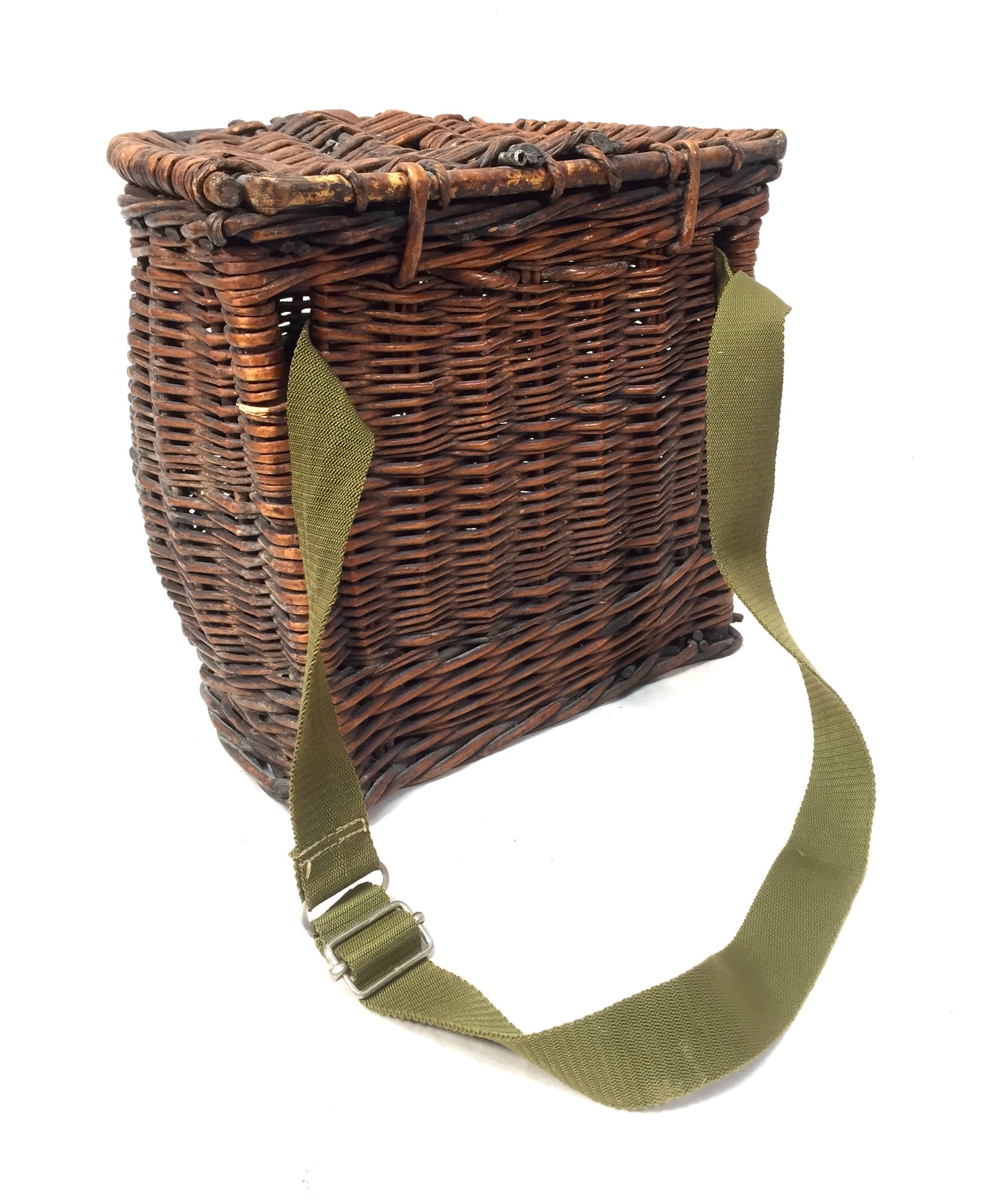 Vintage Wicker Fishing Creel Basket Hamper With Strap / Storage Bin 1960 Antique