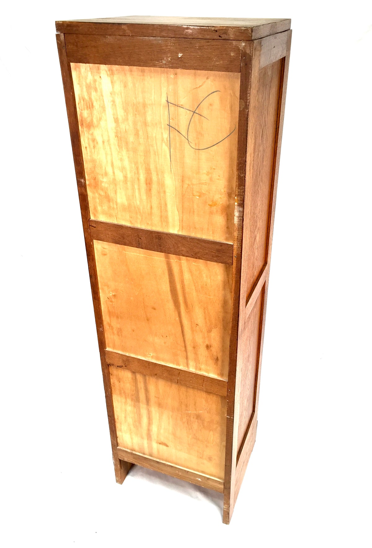 Antique Wooden Oak Tambour Fronted Office Paper Filing Cabinet Drawers with Key