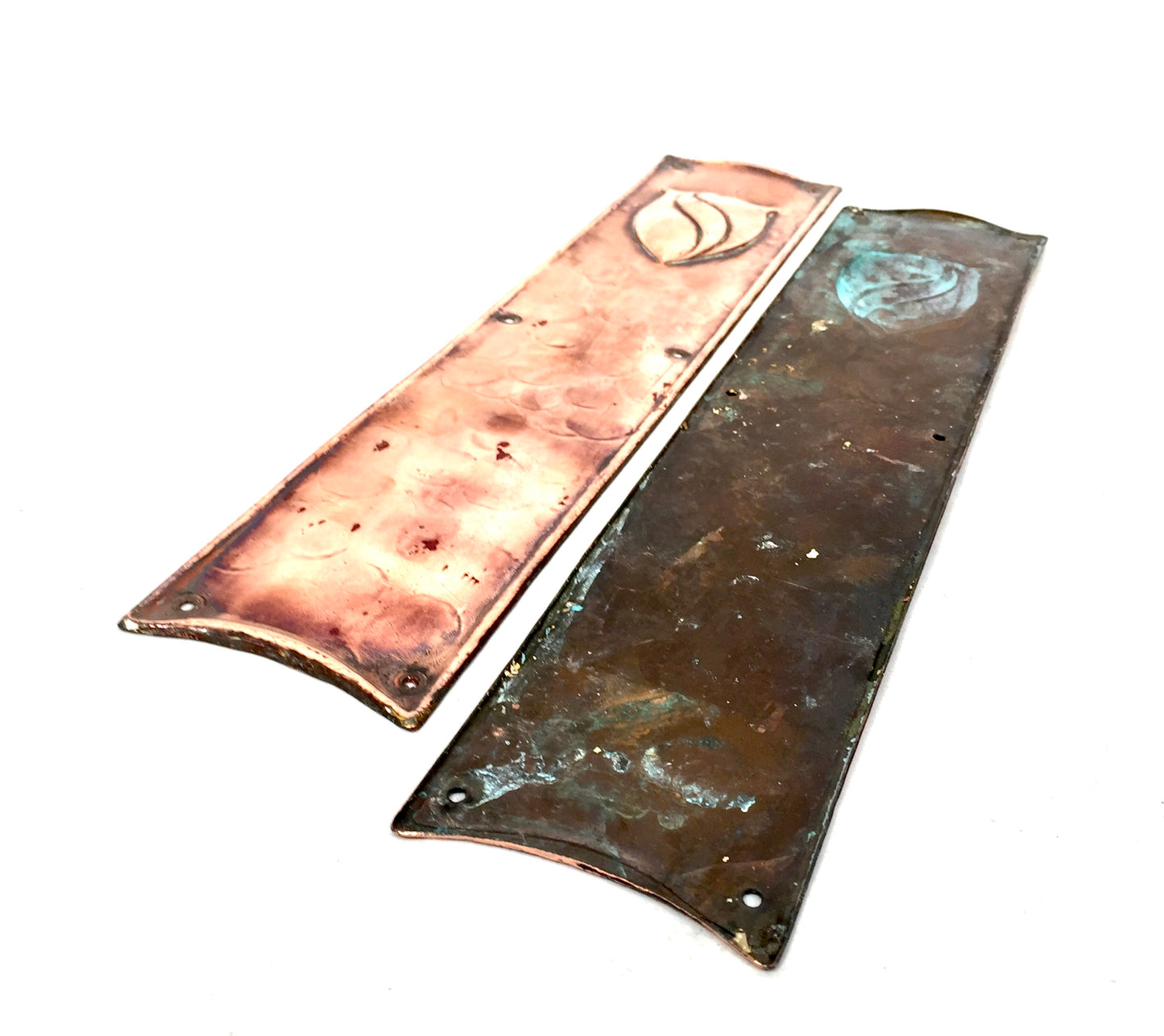 Antique Pair of Door Push Plates Copper Metal / Door Salvage Reclaimed c.1920