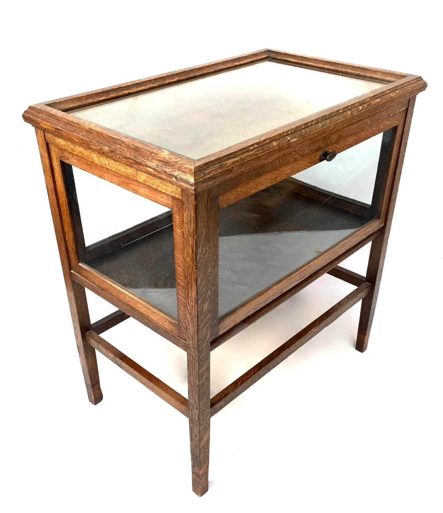 Antique Wooden Oak & Glazed Tea Cabinet / Glass Fronted Display Case c.1920
