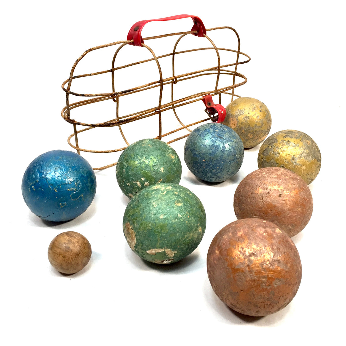 Antique Wooden Painted French Boules / Bowls / Pétanque Set in Case c.1930