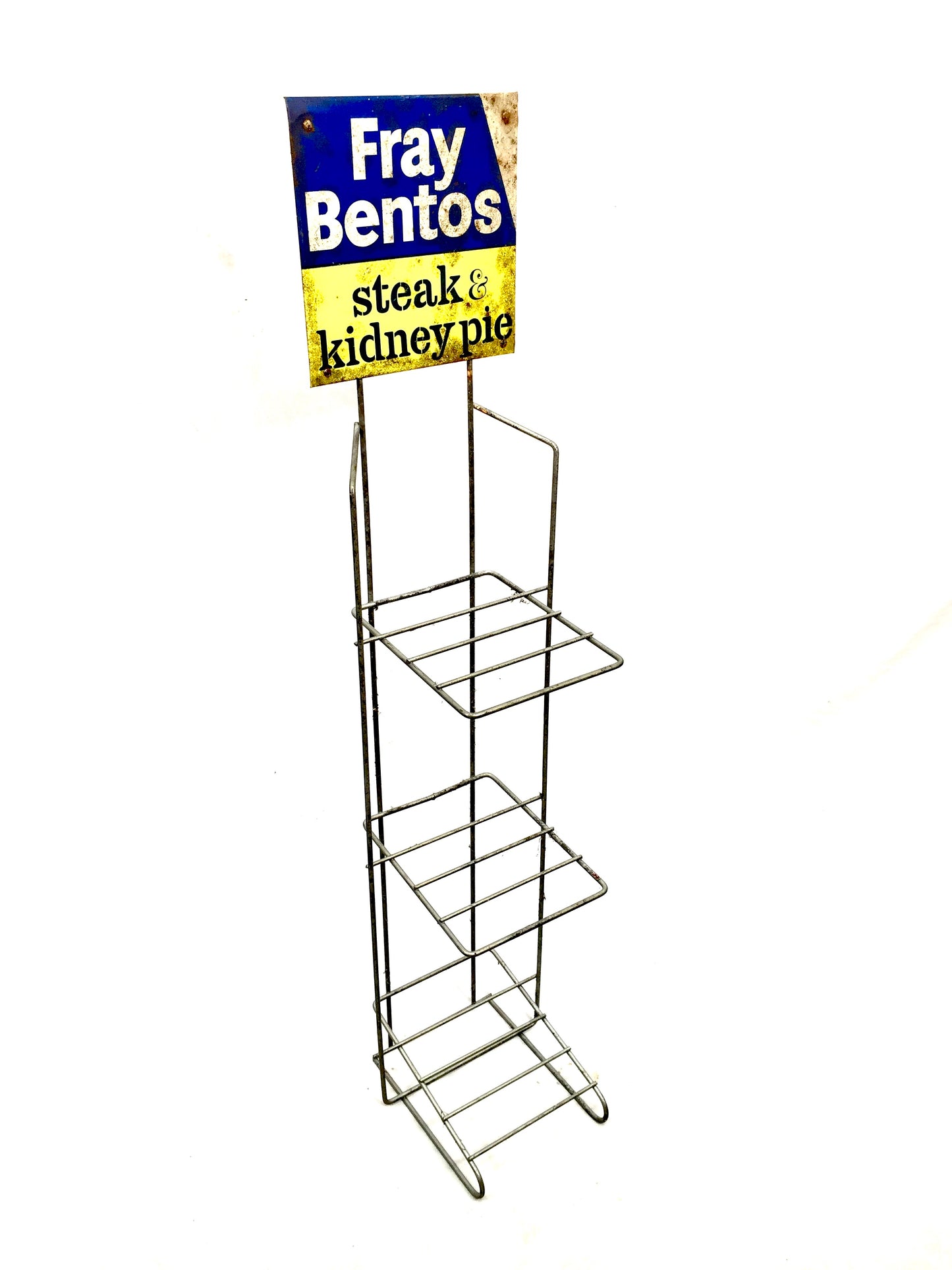 Antique Advertising Shop Counter Display Stand Fray Bentos Pie Metal Sign 1950s