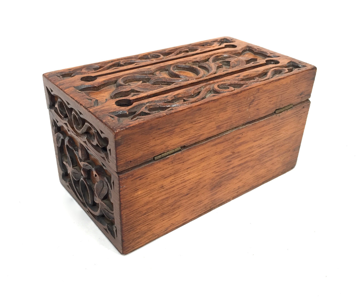 Antique Wooden Carved Oak Country House Desktop Letter / Post Box c.1900
