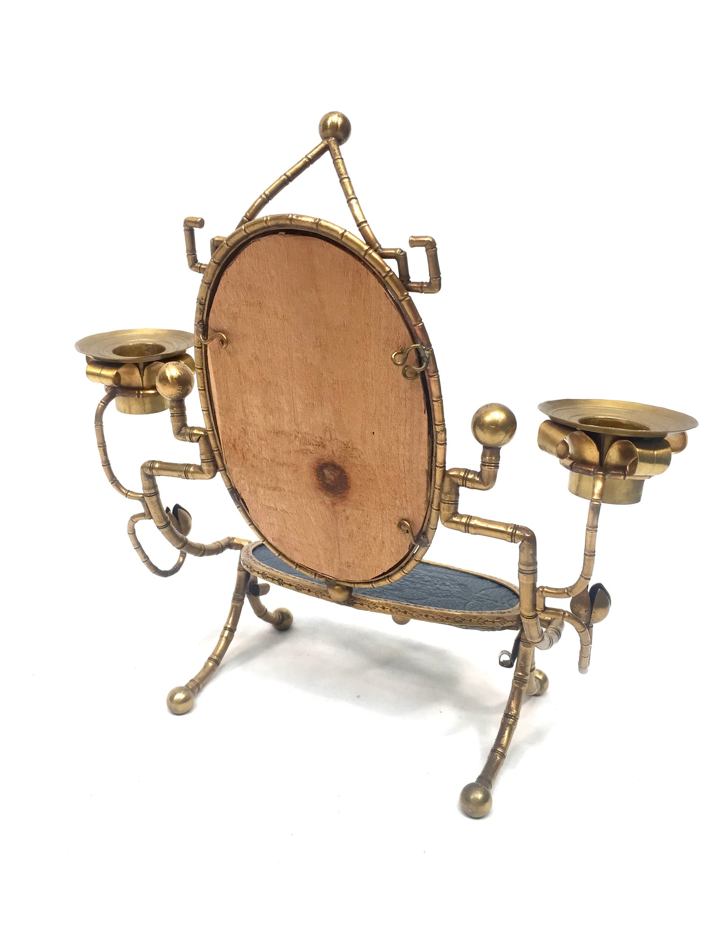 Antique French Tabletop Brass Vanity Mirror & Candle Holder / Jewellery Stand