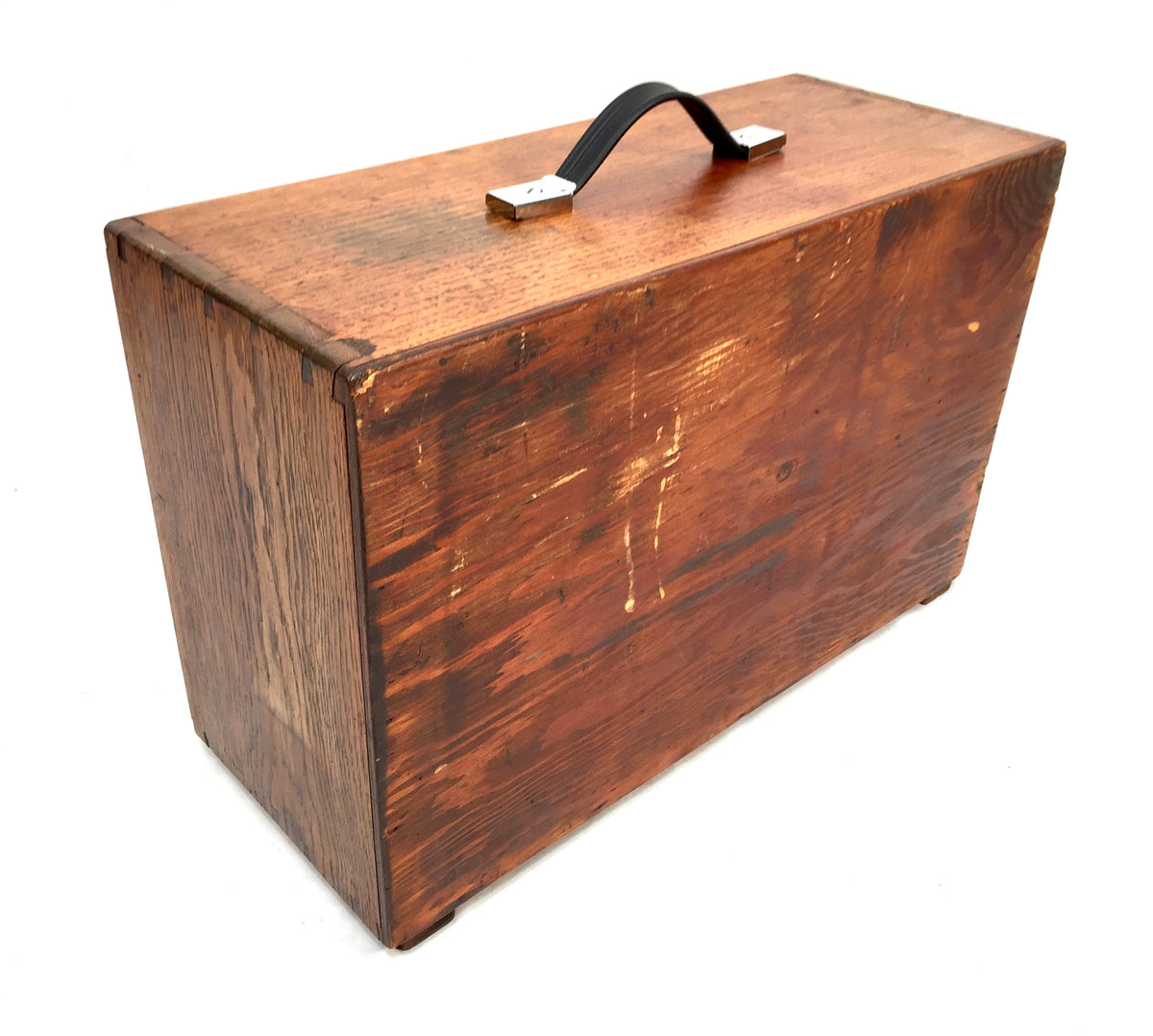 Antique Wooden Oak Engineers Toolbox Tool Box Collectors Cabinet Storage & Key