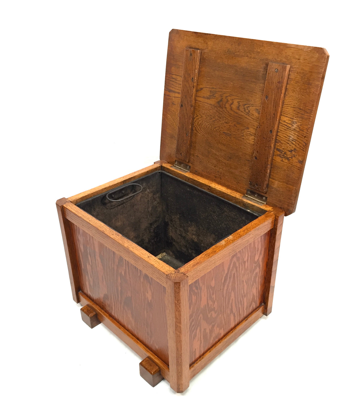 Antique Art Deco 1930s Oak Wooden Coal Box / Purdonium Case With Metal Tin Liner