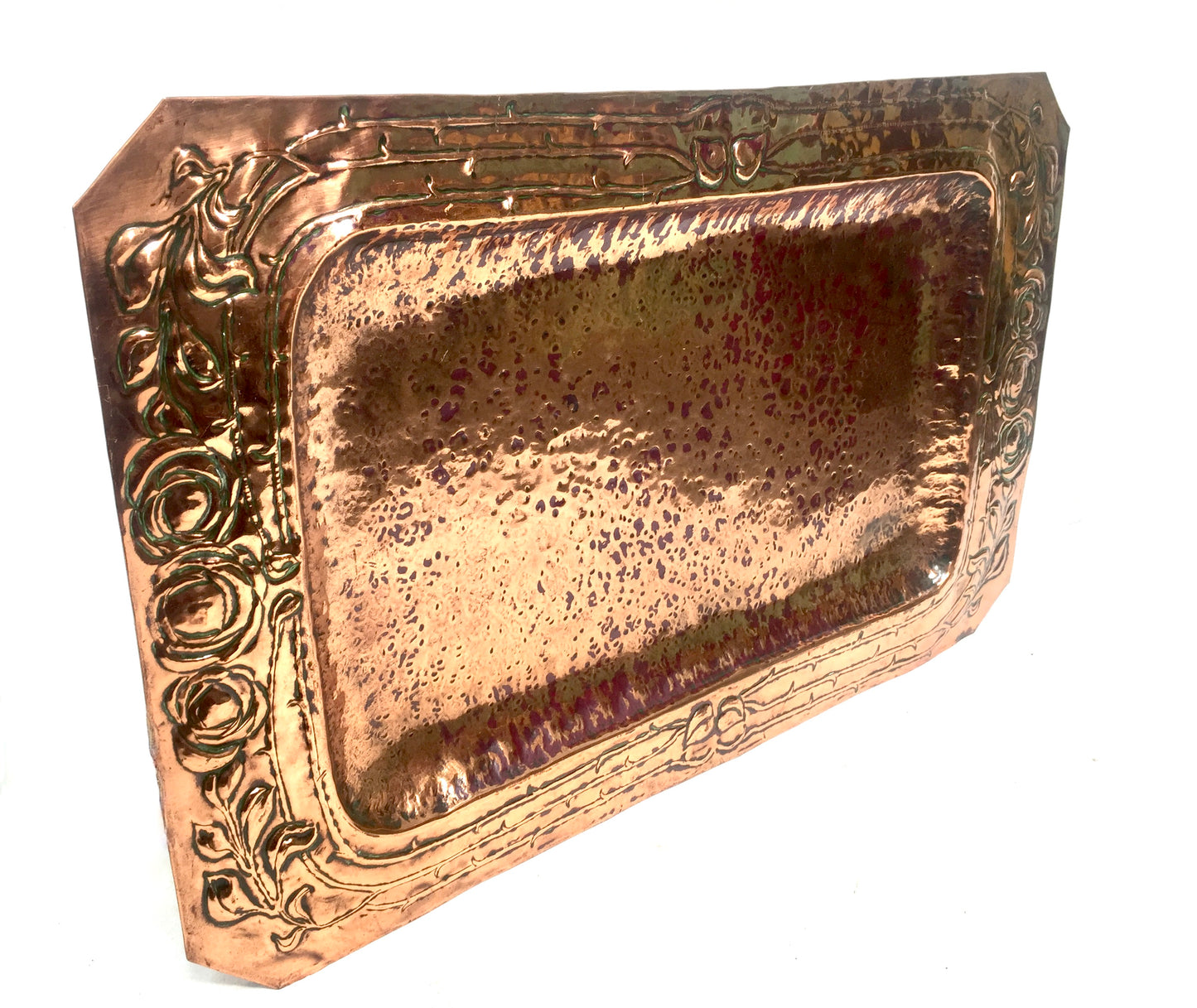Antique Art Nouveau Large Hammered Copper Plate Tray Platter Arts & Crafts c1900