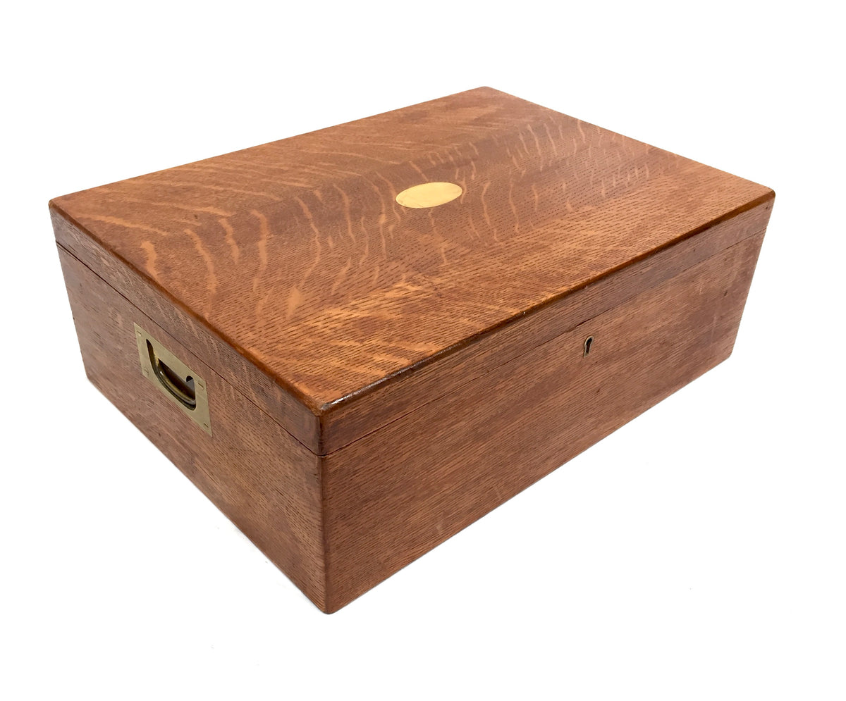 Antique Oak Wooden Jewellery Box / Trinket Case / Canteen Storage Cabinet c.1900